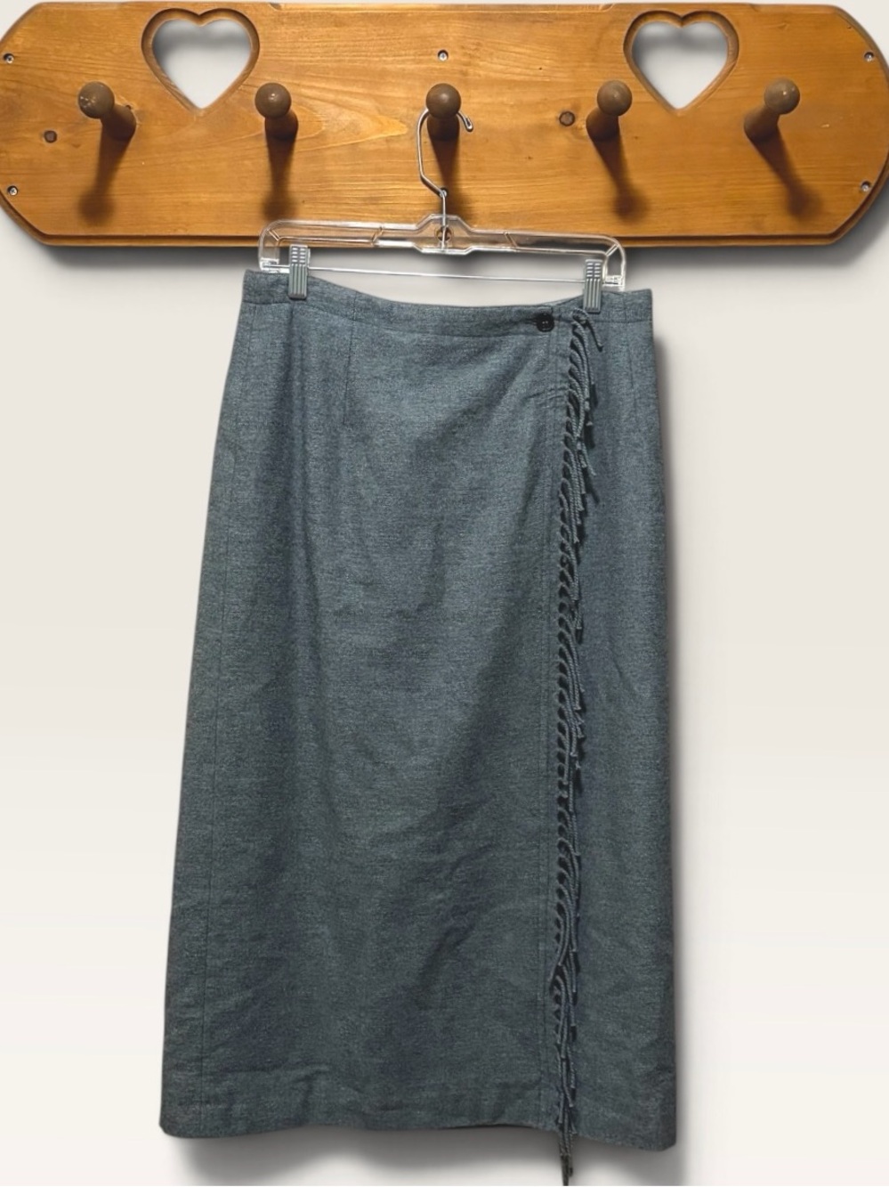 VINTAGE L-iz Wear Wool Wrap Skirt 10 Czechoslovakia Fringe